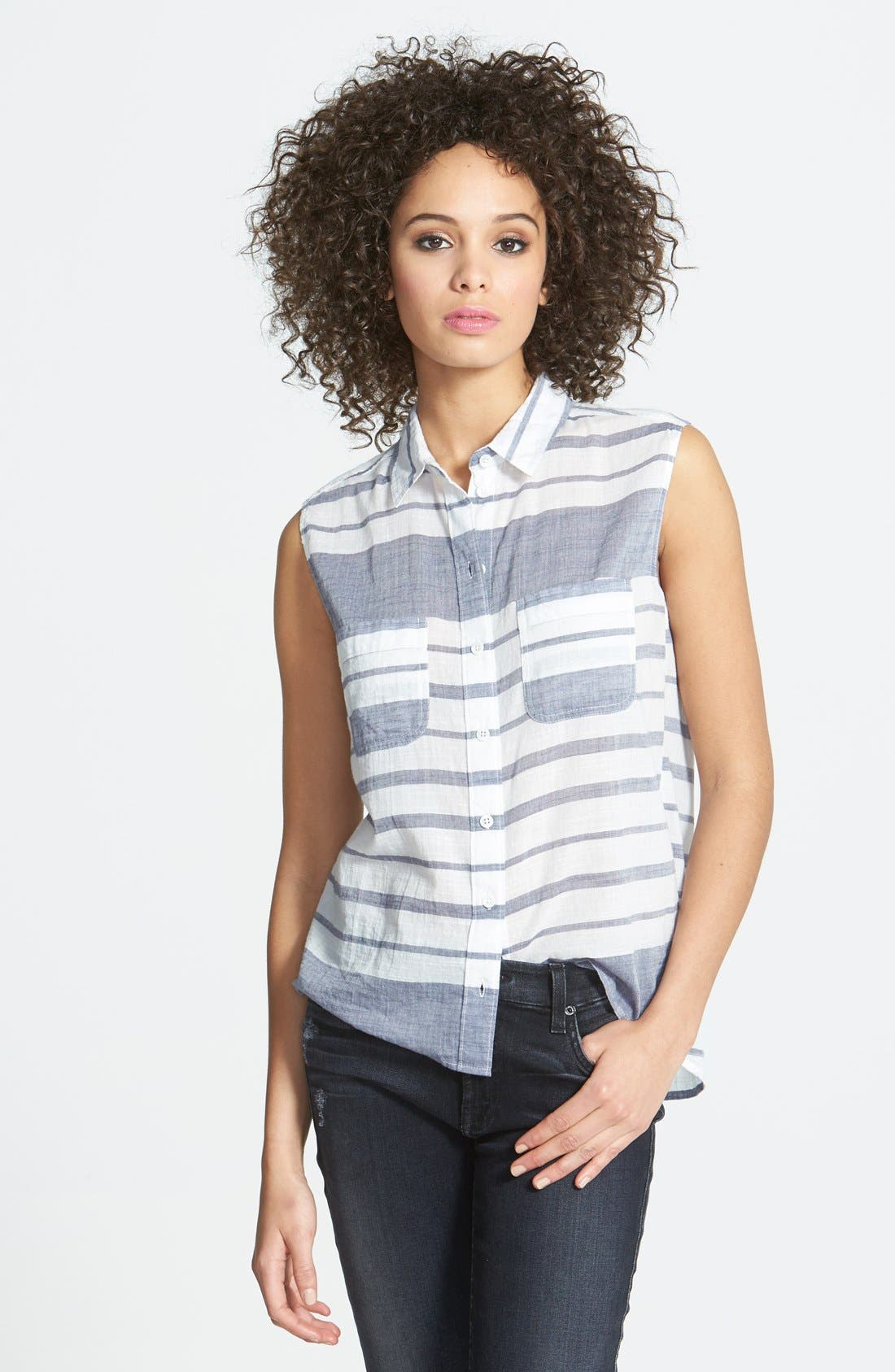 Hinge® Stripe Slub Cotton Sleeveless Shirt Nordstrom