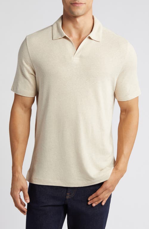 Linen Blend Johnny Collar Polo in Sand