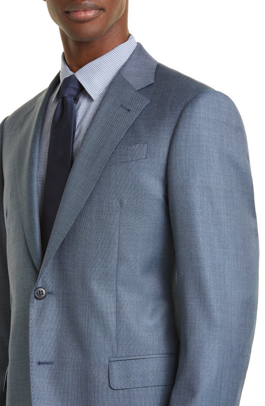 Shop Emporio Armani G-line Virgin Wool Suit In Blue Grey