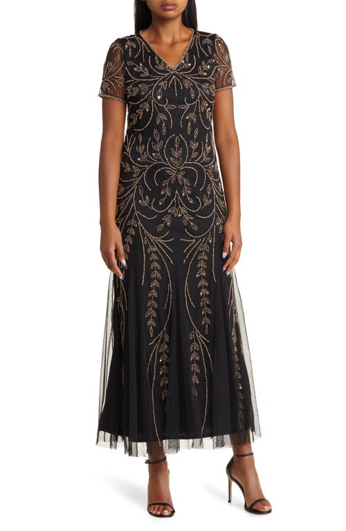 Great Gatsby Costumes –  Gatsby Costumes & Dresses Pisarro Nights Beaded Mesh Gown in BlackGold at Nordstrom Size 18 $268.00 AT vintagedancer.com