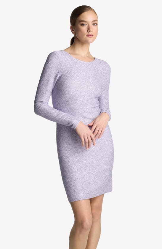 Shop St John Sequin Long Sleeve Stretch Knit Body-con Dress In Dusty Lavender