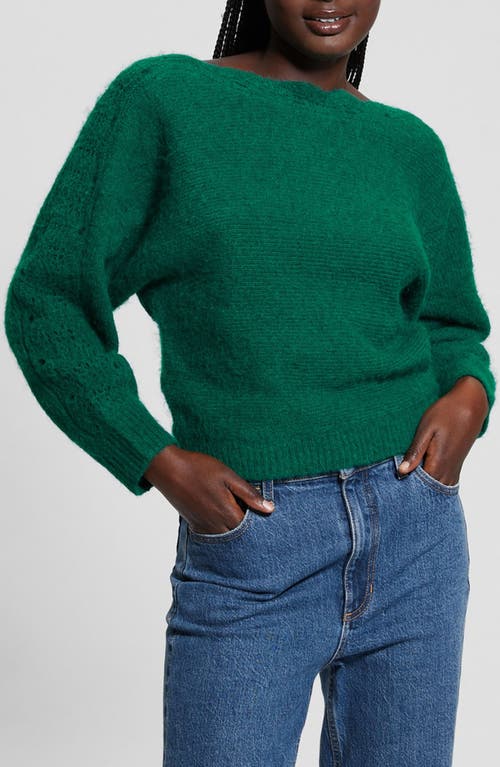 Shop Guess Malorie Pointelle Detail Dolman Sleeve Sweater In Adventurous Green