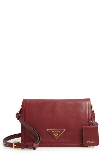 Click to view more detailed imagery on our partner's website Prada Small Glace Calfskin Leather Crossbody Bag - Red In Cerise