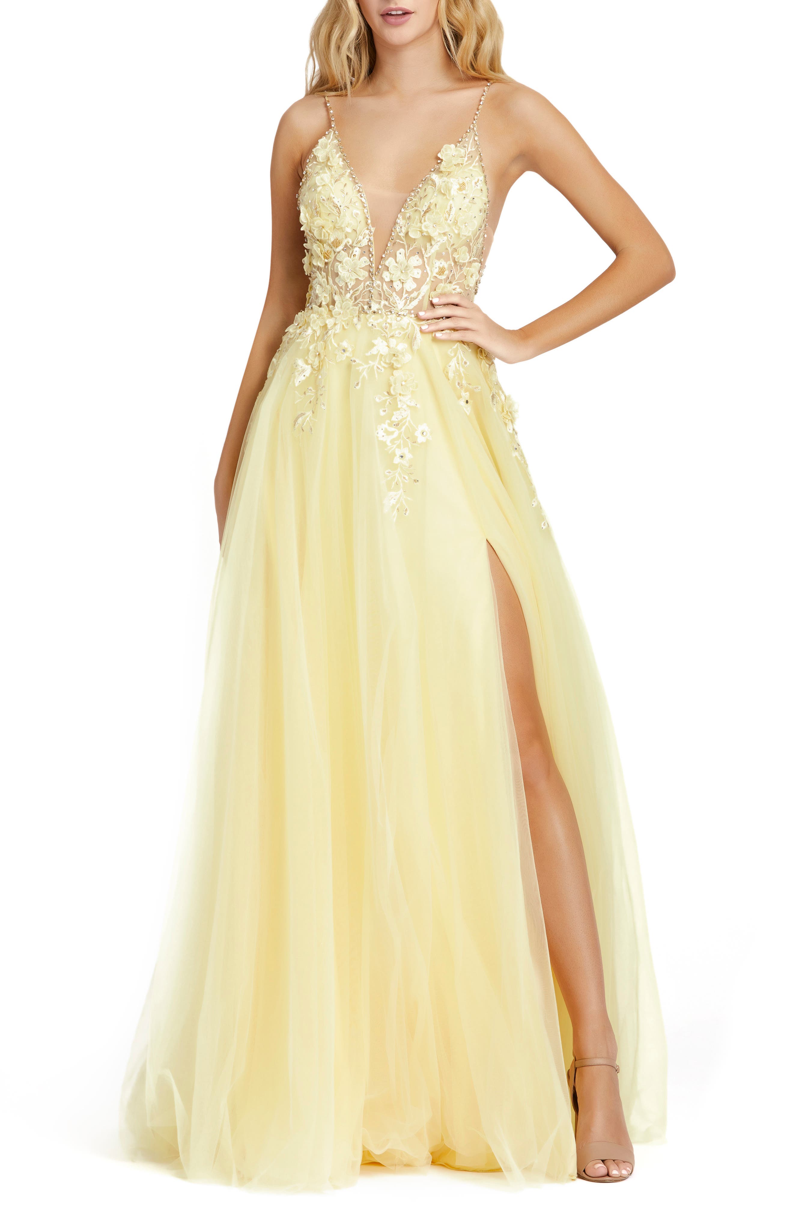 white and yellow prom dresses