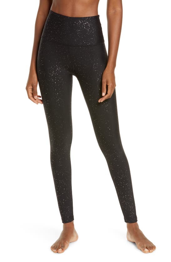 Click to view more detailed imagery on our partner's website Beyond Yoga Alloy Sparkle High Waist Ankle Leggings In Black Gunmetal Speckle