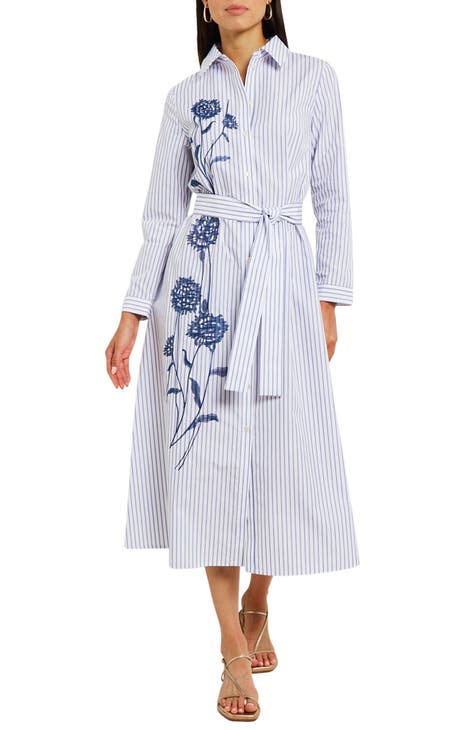 Floral Embroidered Long Sleeve Midi Shirtdress
