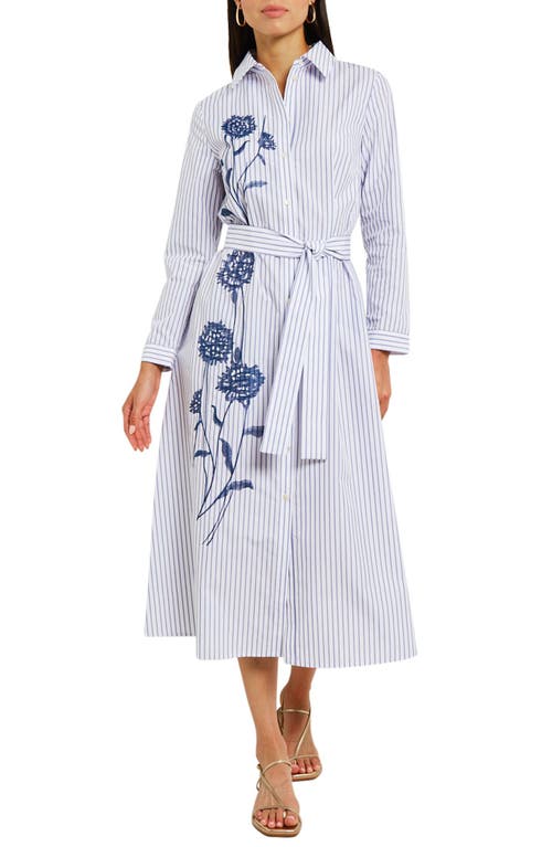 Misook Floral Embroidered Long Sleeve Midi Shirtdress Mazarine/White at Nordstrom,