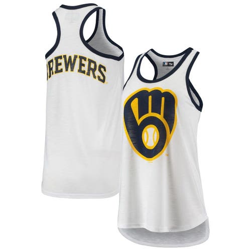 Women's G-III 4Her by Carl Banks White Milwaukee Brewers Tater Racerback Tank Top