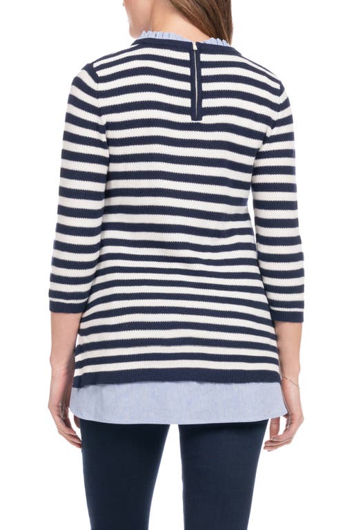 Shop Seraphine Stripe Mixed Media Layered Maternity/nursing Sweater In Ivory/navy