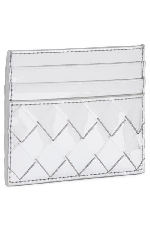 Shop Bottega Veneta Intrecciato Metallic Leather Card Case In Silver/silver