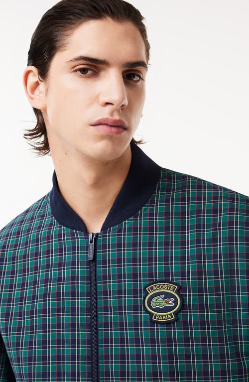 Shop Lacoste Plaid Water Repellent Bomber Jacket In Marine/multico