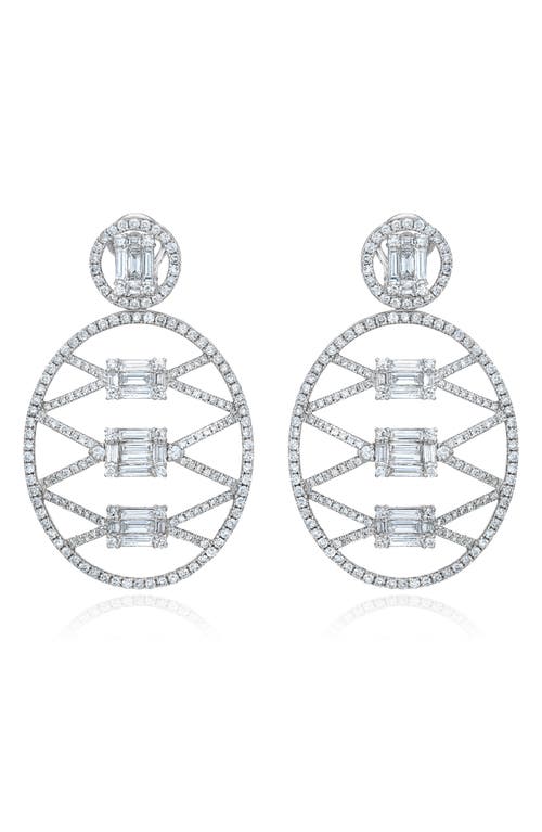 Clarity Lattice Medallion Diamond Drop Earrings in 18K White Gold