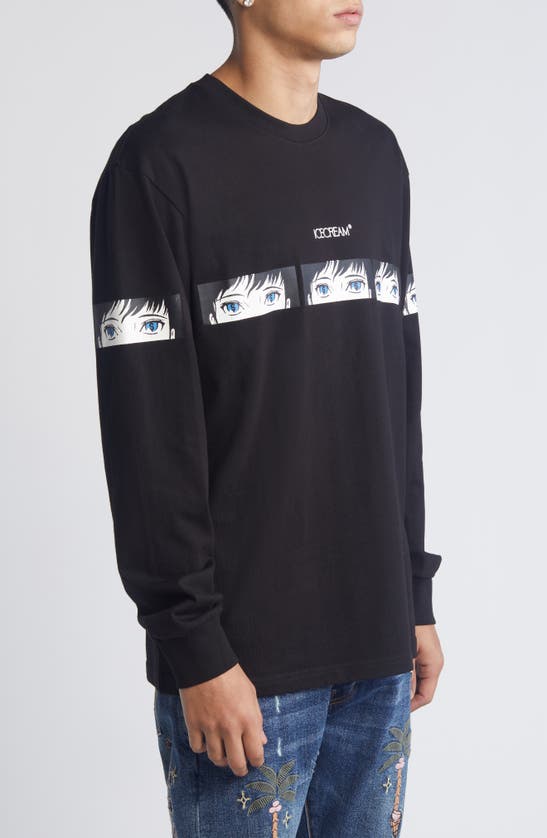 Shop Icecream These Eyes Long Sleeve Cotton Graphic T-shirt In Black