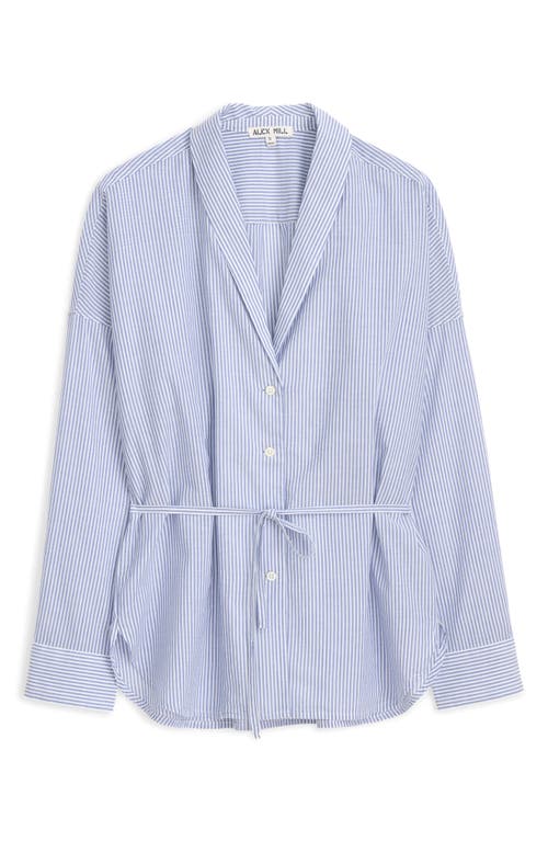 Shop Alex Mill Carla Tie Waist Voile Button-up Shirt In Navy/white