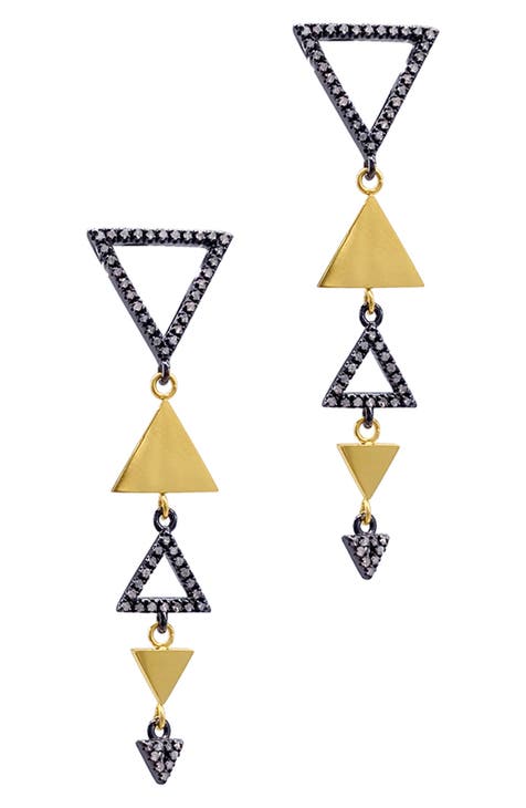 14K Gold Plated Sterling Silver Diamond Triangle Drop Earrings - 0.90 ctw.