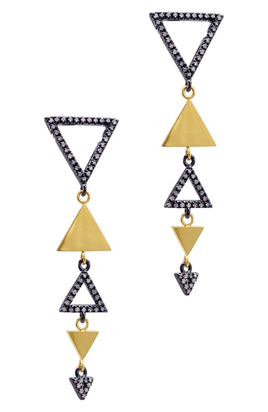 Adornia Fine 14k Gold Plated Sterling Silver Diamond Triangle Drop Earrings In Black