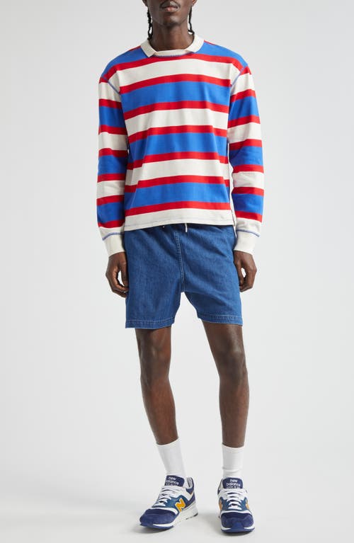 Shop Drake's Stripe Long Sleeve Rugby T-shirt In Navy White And Red