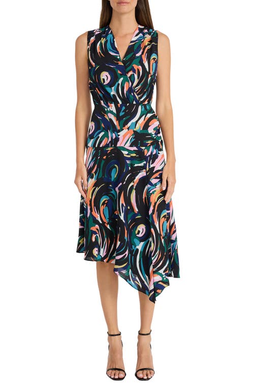 Maggy London Abstract Print Asymmetric Dress Black/Green Acres at Nordstrom,