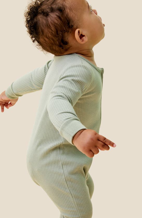 Mori Clever Zip Fitted One-piece Pajamas In Ribbed Sage