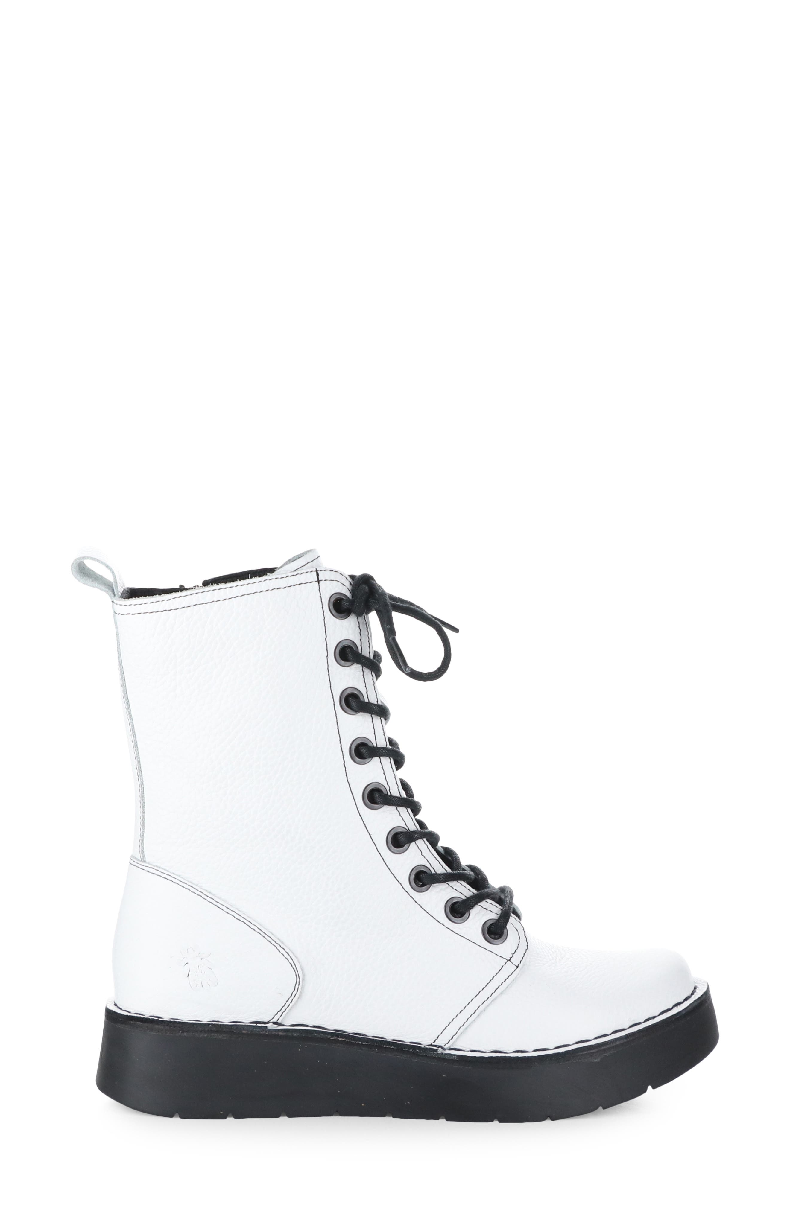 Fly London Rami Platform Lace-Up Boot in White Rio
