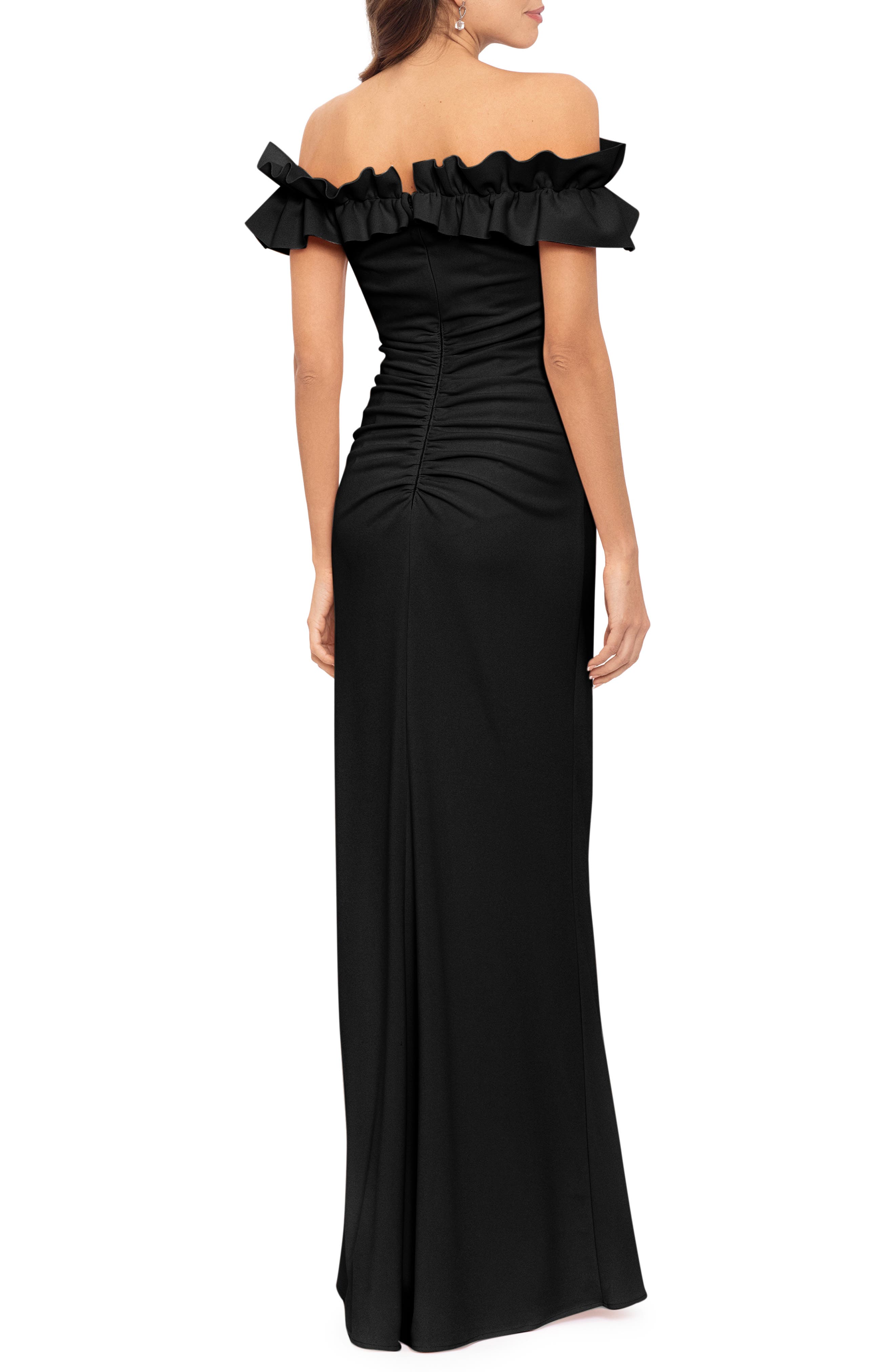 Xscape Evenings Ruffle Ruched Off The Shoulder Scuba Gown | Nordstrom