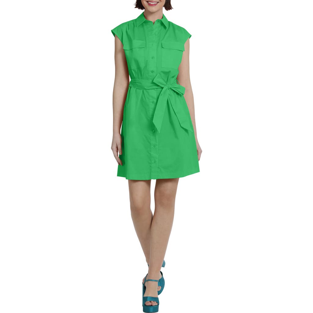 Shop Donna Morgan For Maggy Tie Waist Utility Shirtdress In Bright Green