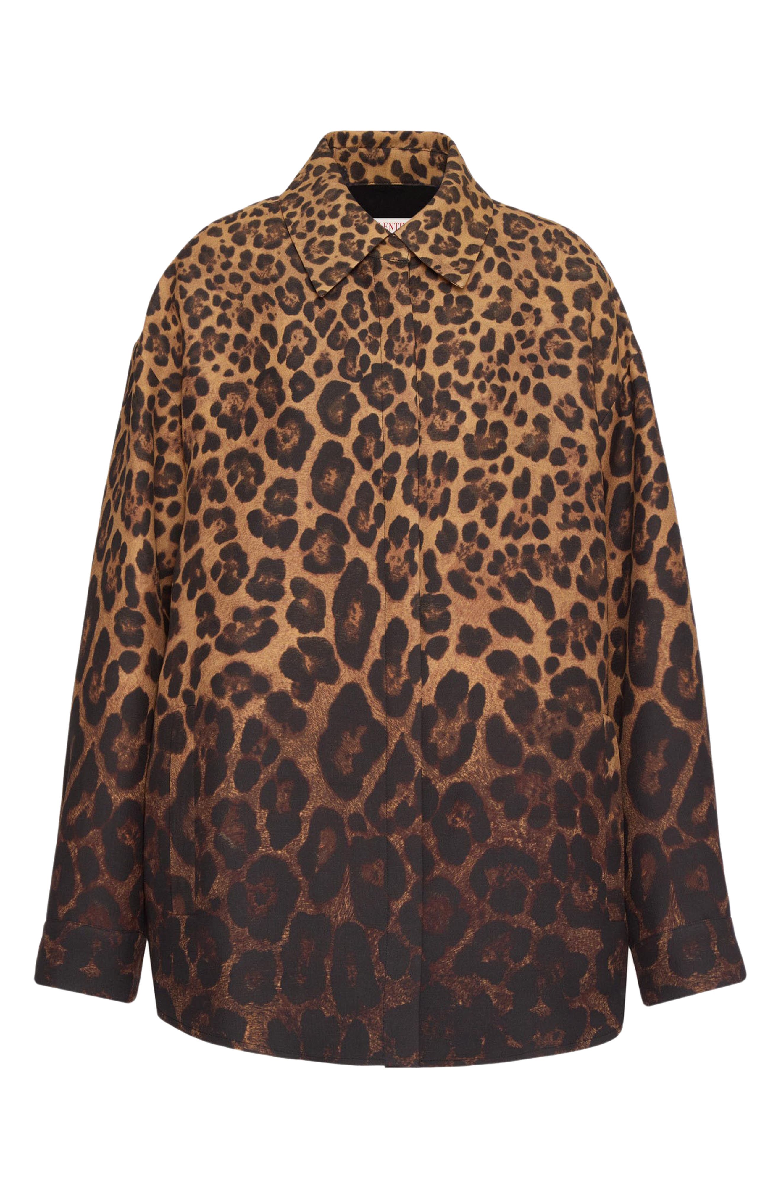 Valentino Leopard Print Ombré Wool & Silk Button-Up Shirt in 