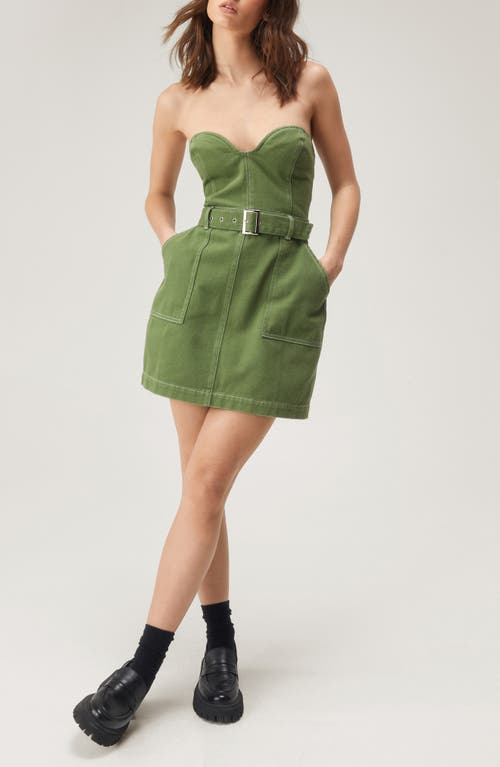 NASTY GAL Strapless Belted Twill Minidress Khaki at Nordstrom,