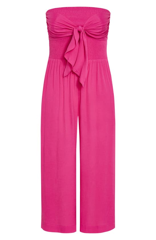 Shop City Chic Jez Tie Front Strapless Jumpsuit In Flamingo