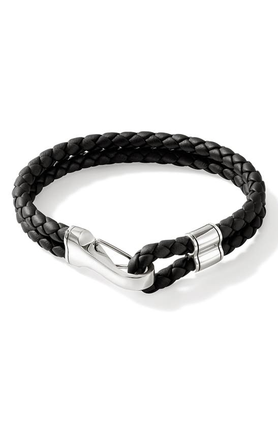 Shop John Hardy Braided Leather Bracelet In Silver/black