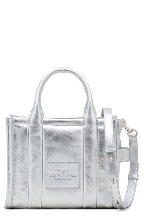 The Small Metallic Leather Tote in Silver