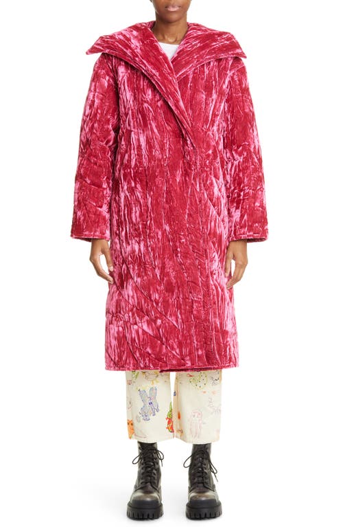 Collina Strada Oyster Ovesize Crushed Velvet Coat in Hot Pink