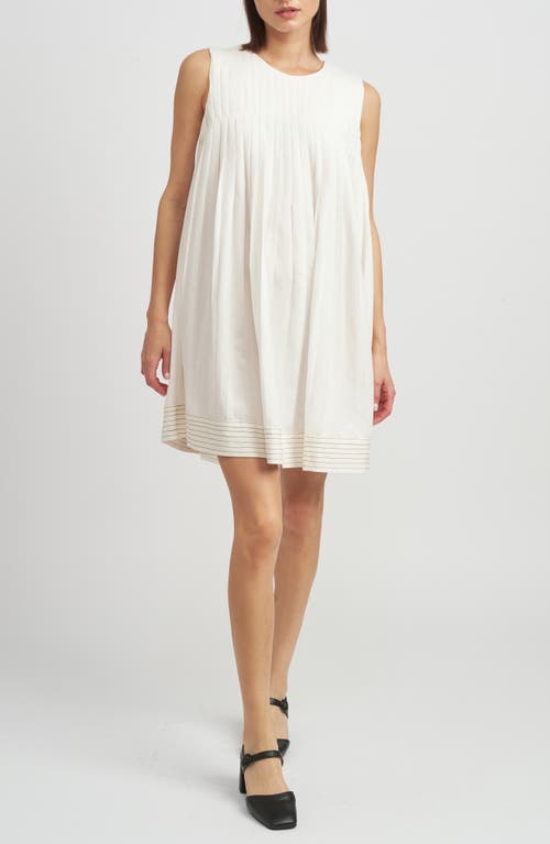 Jesse Sleeveless Pleat Linen Blend Shift Dress in Off White