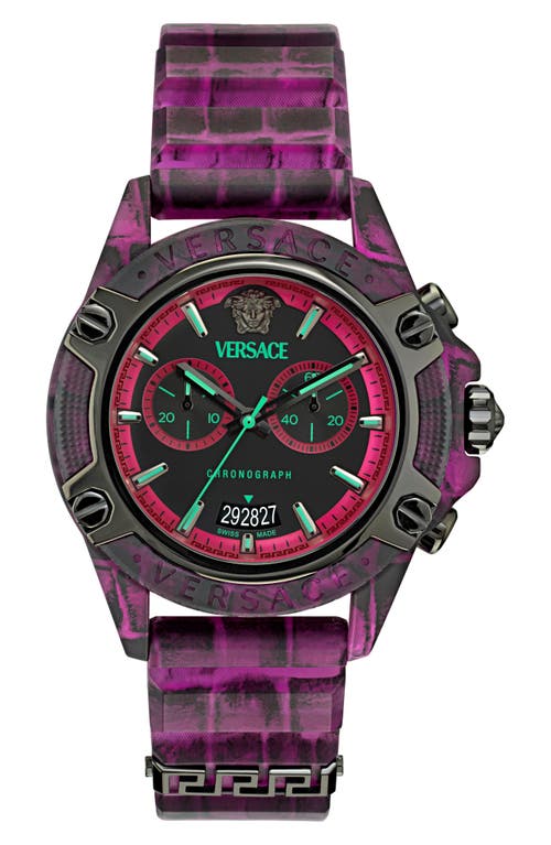 Shop Versace Icon Active Chronograph Silicone Strap Watch, 44mm In Transparent Pink