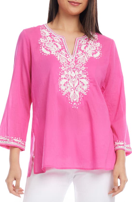 Shop Karen Kane Embroidered Cotton Tunic Top In Pink