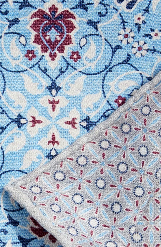 Shop Edward Armah Arabesque & Floral Prints Reversible Silk Pocket Square In Lite Blue