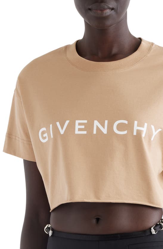 Shop Givenchy Logo Crop Graphic Tee In Beige Cappuccino