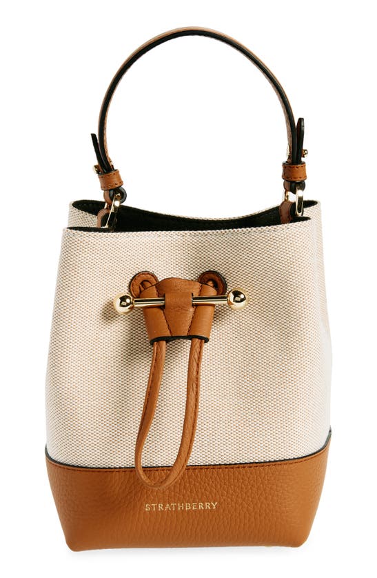 Strathberry Lana Osette Canvas Bucket Bag In Ecru/ Tan