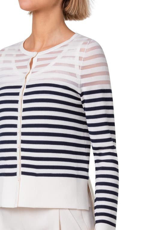 Shop Akris Punto Kodak Stripe Wool Blend Cardigan In Ink-cream