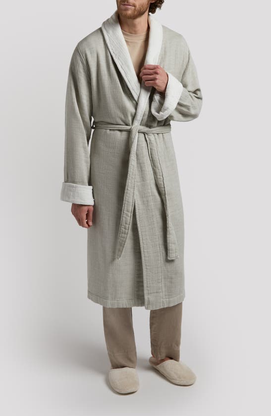 Shop Parachute Cloud Organic Cotton & Linen Robe In Moss With Cream