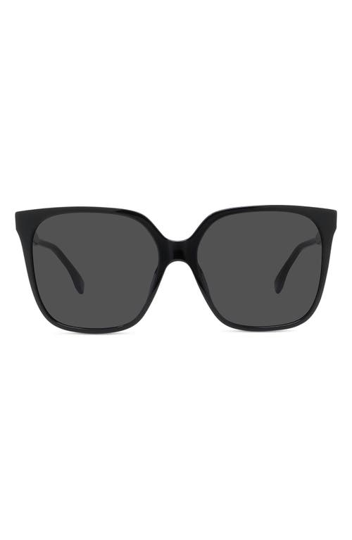 'Fendi Fine 59mm Geometric Sunglasses in Shiny Black /Smoke