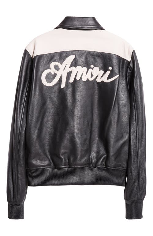 Shop Amiri Logo Patch Colorblock Leather Bomber Jacket In Black