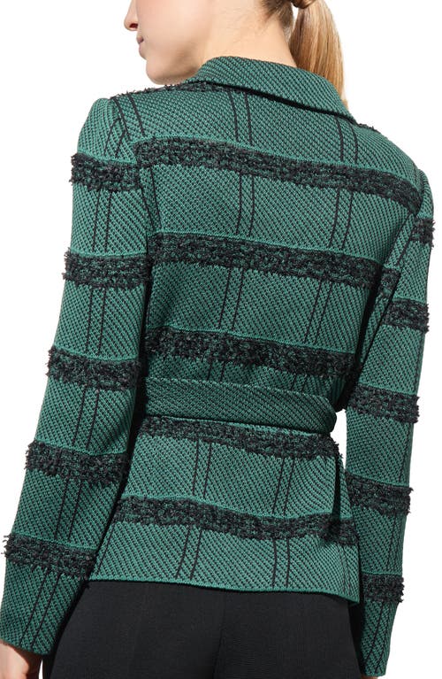 Shop Ming Wang Stripe Belted Tweed Blazer In Green/black