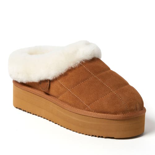 Dearfoams Fireside By Women's Bendigo Genuine Shearling Quilted Platform Clog In Chestnut