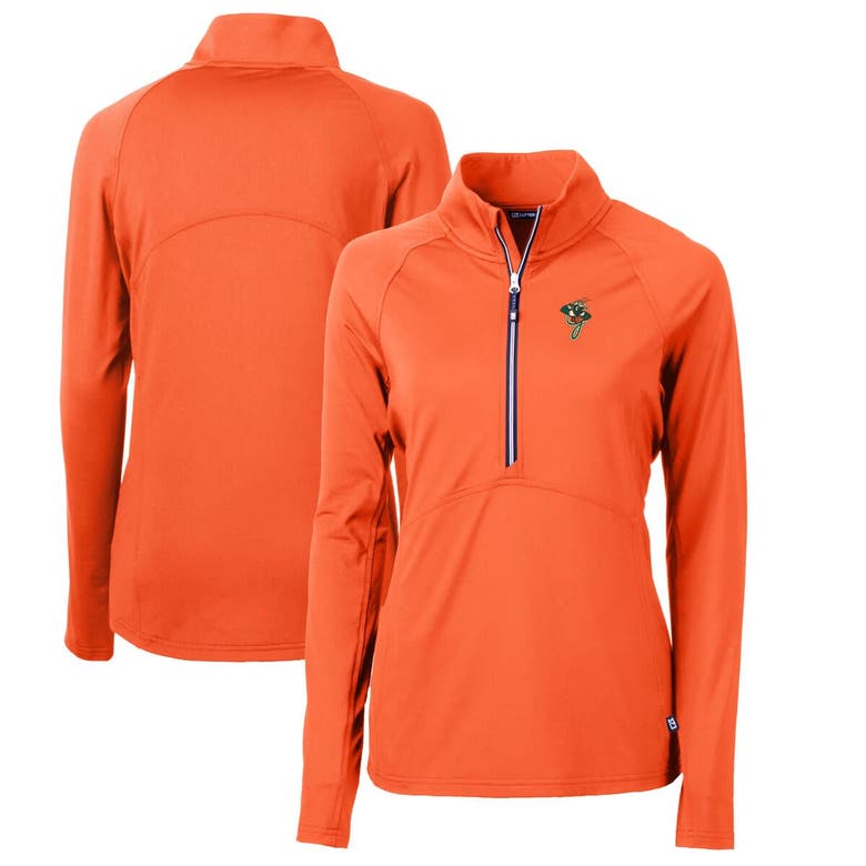 Shop Cutter & Buck Orange Greensboro Grasshoppers Adapt Eco Knit Stretch Recycled Half-zip Top