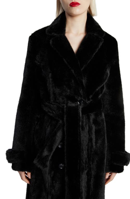 Bardot Faux Fur Double Breasted Trench Coat In Black