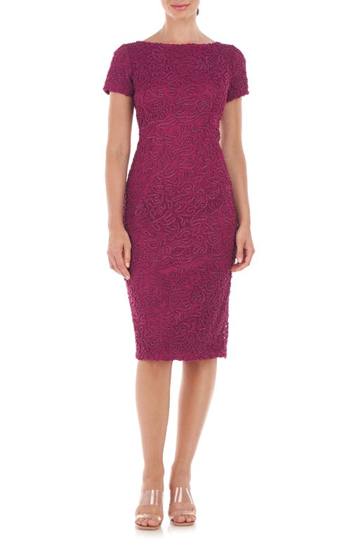 JS Collections Melanie Metallic Embroidered Cocktail Midi Dress in Boysenberry
