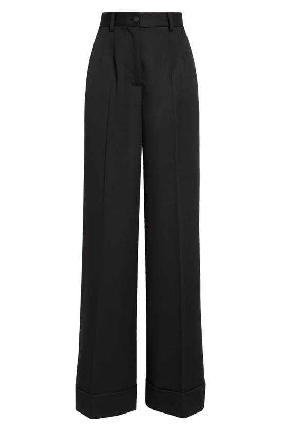 Shop Dolce & Gabbana Dolce&gabbana Pleated Cuff Hem Virgin Wool & Silk Trousers In N0000 Nero