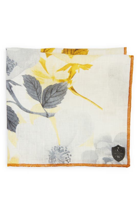 Shop Clifton Wilson Floral Linen Pocket Square In Yellow