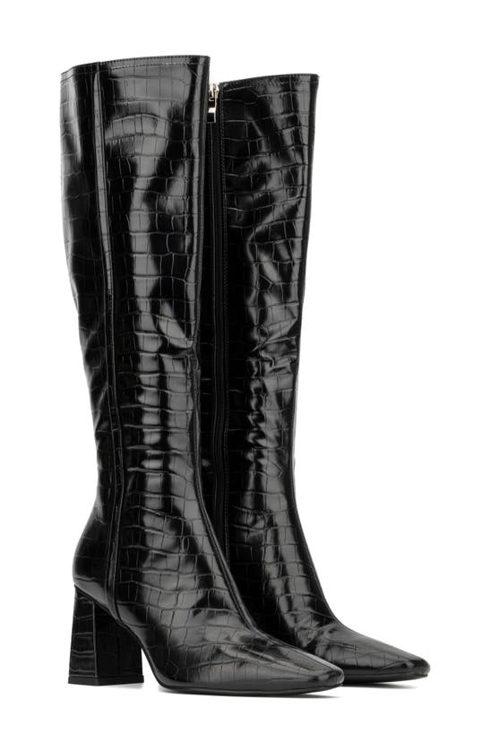 Torgeis Angelica Croc Embossed Tall Boot In Black